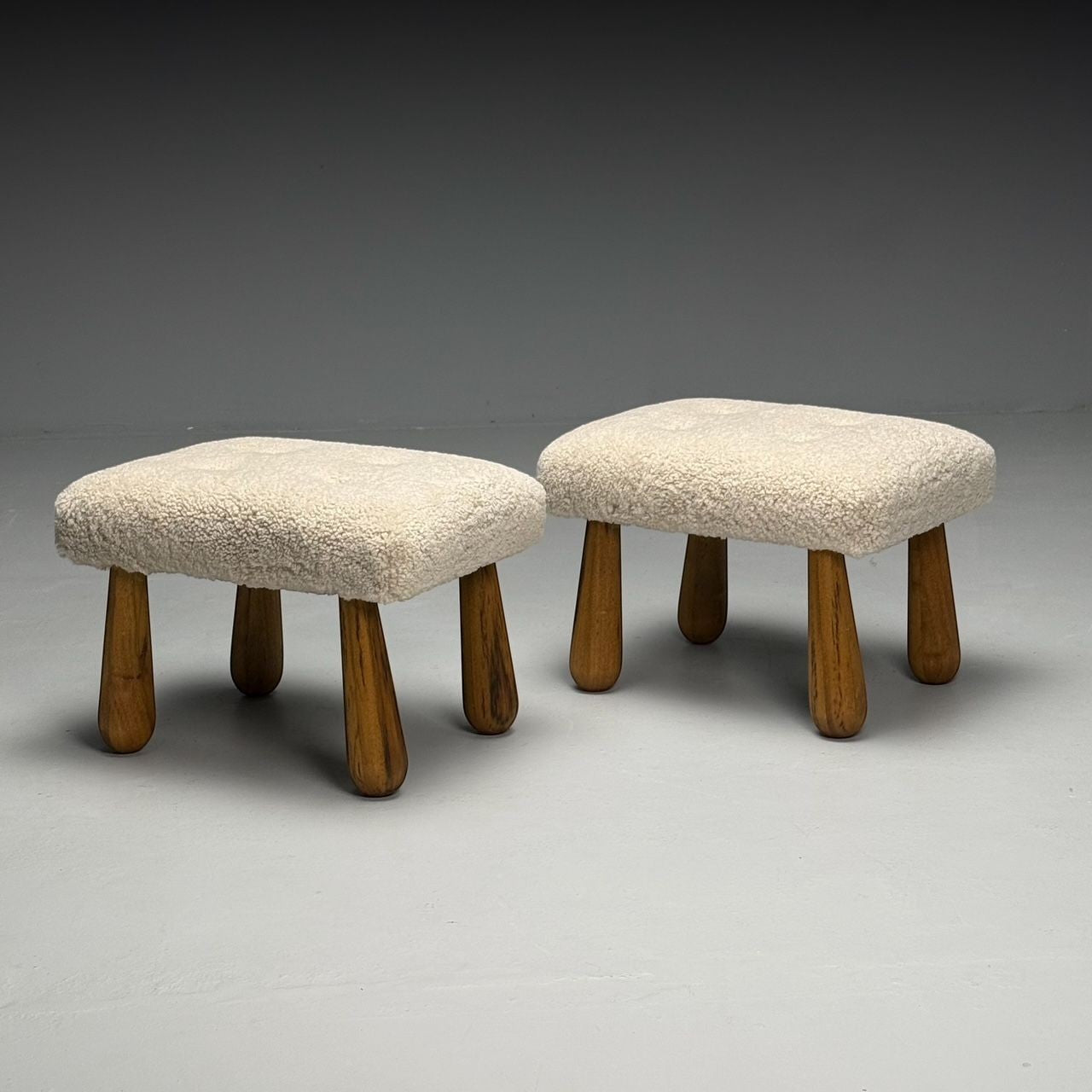 Contemporary, Danish Mid-Century Modern Style, Small Benches, Shearling, Maple