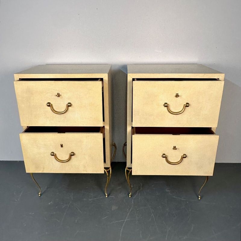 Pair Large Mid-Century French Parchment Commodes, Chests or Cabinets, 1950s