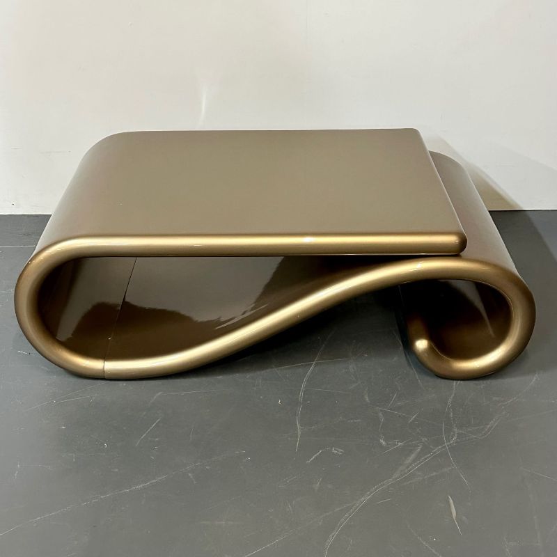 Mid-Century Modern Organic Coffee Cocktail Table Gold Metallic Fiberglass 1980s