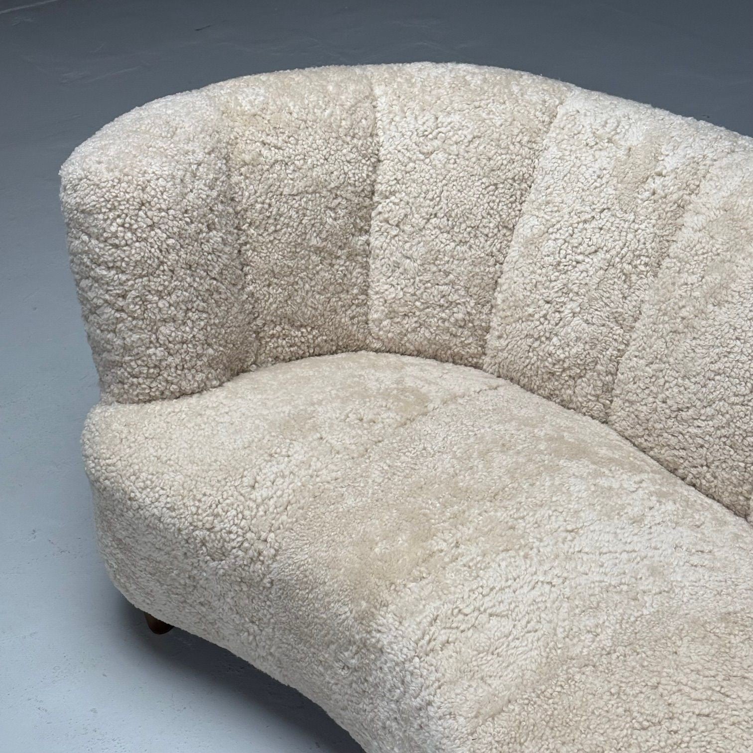 Danish Mid-Century Modern, Banana Sofa, Beige Shearling, Beech, Denmark, 1950s