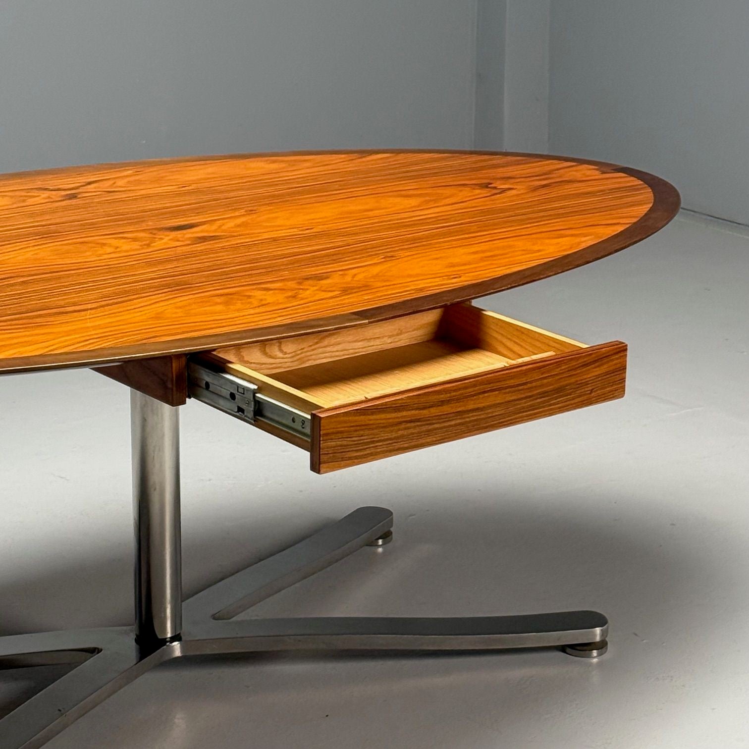 Pace, Mid-Century Modern, Writing Desk, Exotic Wood, Chrome, American, 20th C.