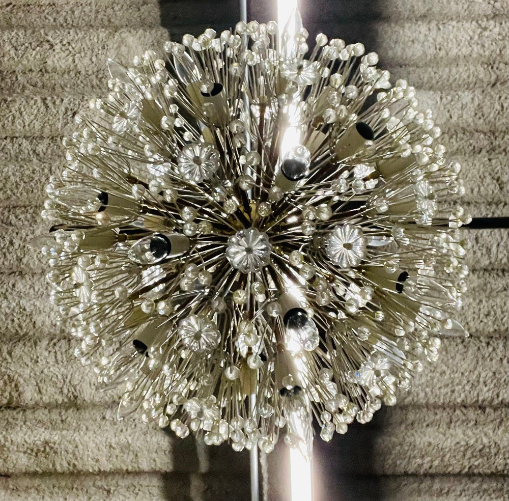 Pair of Mid-Century Modern Austrian Circular Chandeliers, Brass and Glass, 1960s