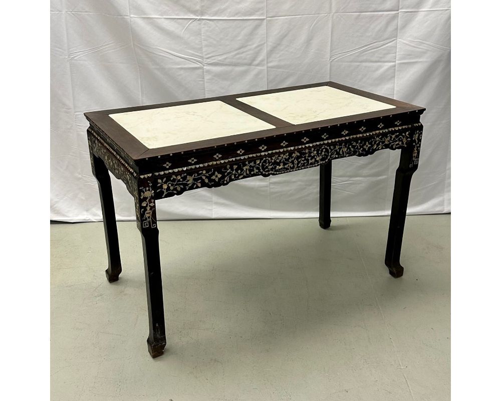 Syrian Console / Alter Table Rosewood and Mother of Pearl Inlay with Marble Top