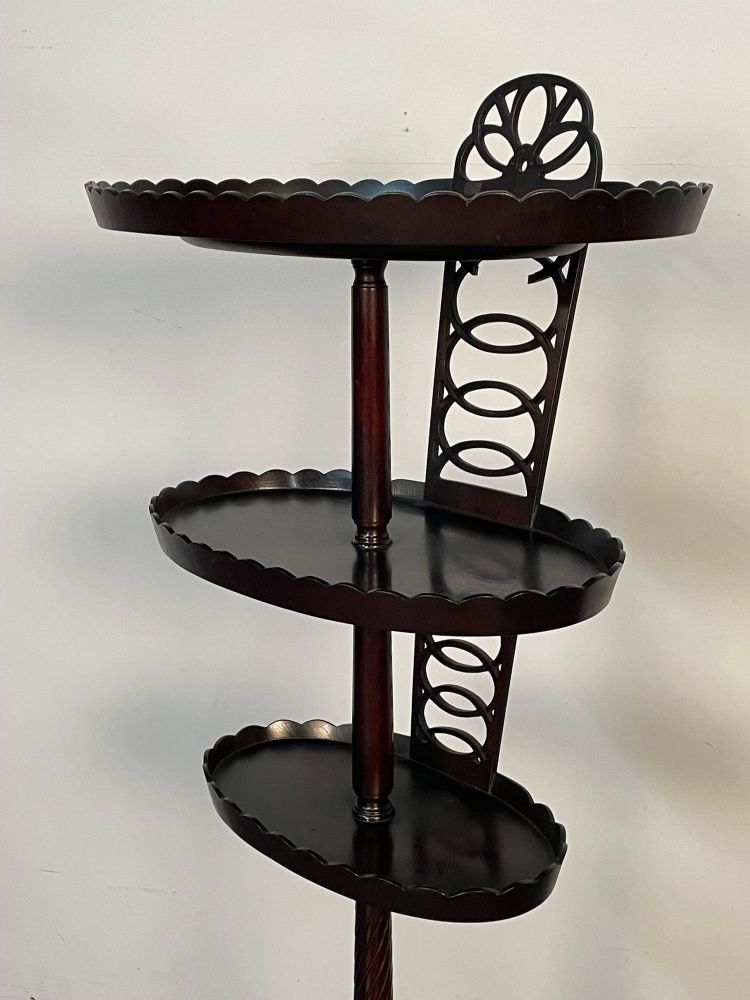 Georgian Style Mahogany Tri-Shelf Desert Stand / Dining Room Accent Décor