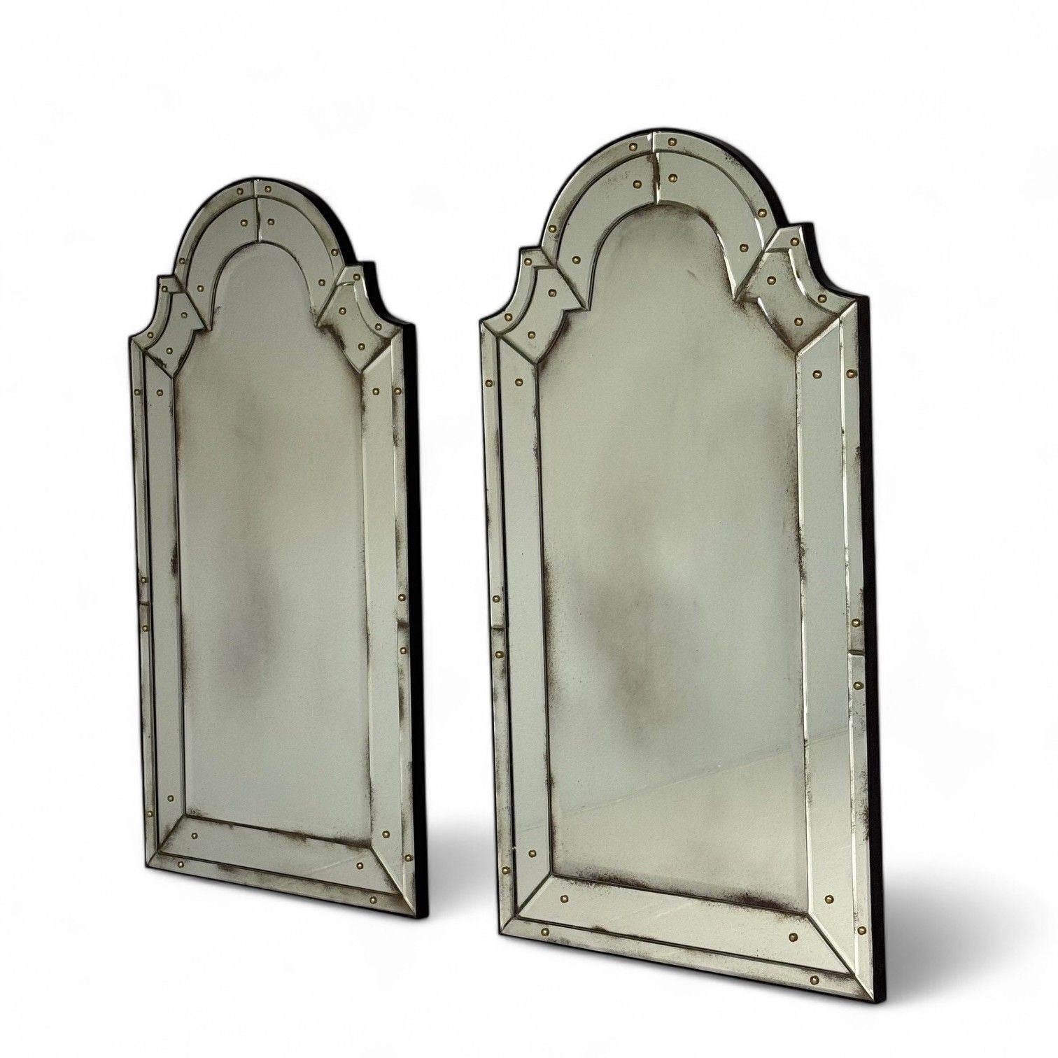 Queen Anne Style, Venetian Wall Mirrors, Antiqued Beveled Glass, Dome Top