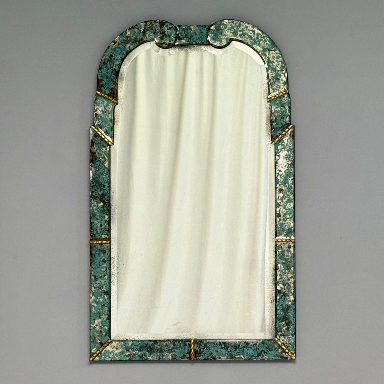 Art Deco Style, Venetian Wall Mirrors, Green Antiqued Beveled Glass, 21st C.