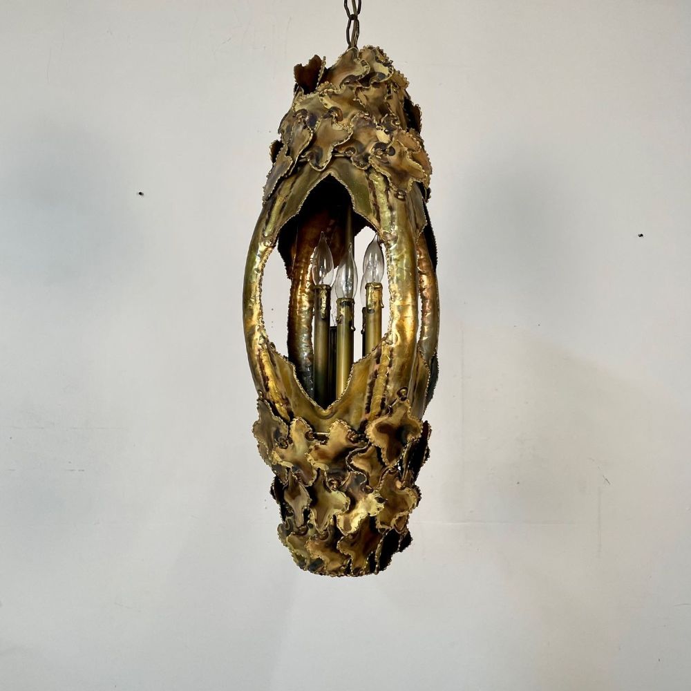 Mid-Century Modern Brutalist Pendant/Chandelier by Tom Greene for Feldman, Brass