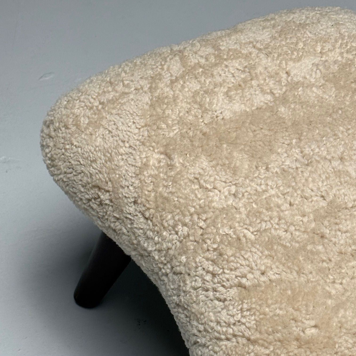 Madsen & Schubell Attr, Danish Modern, Organic Form Footstool, Shearling, 1960s