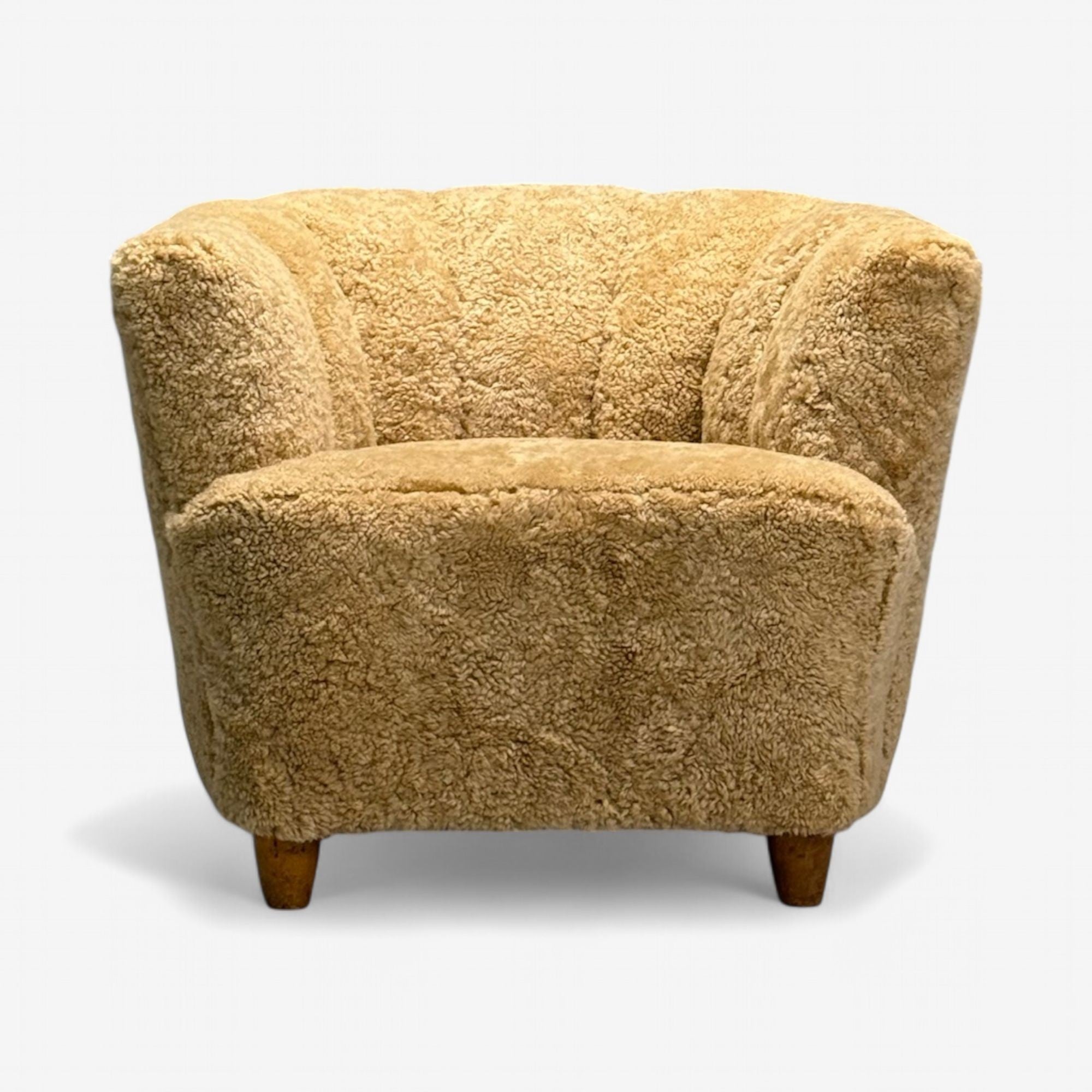 Danish Cabinetmaker, Banana Lounge Chair, Honey Sheepskin, Denmark, 1940s