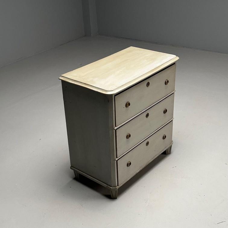 Gustavian, Swedish Commode, Grey Paint Distressed, Brass, Sweden, 1930s