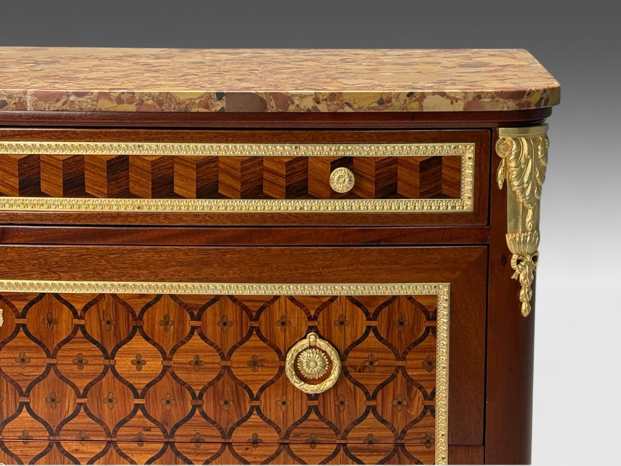 Louis XV Style, French Commode, Kingwood Inlay, Bronze, France, 19th C.