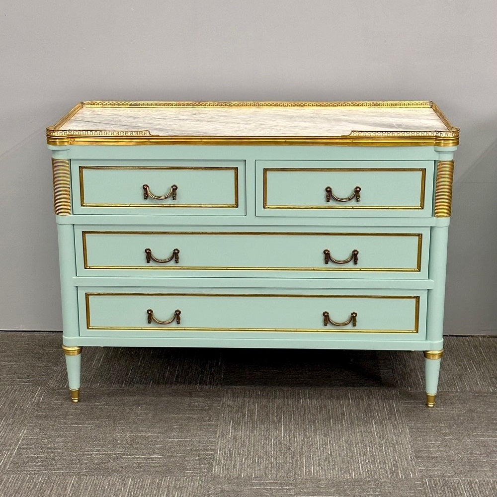 Louis XVI Hollywood Regency Jansen Style Mint Green Commodes / Nightstands