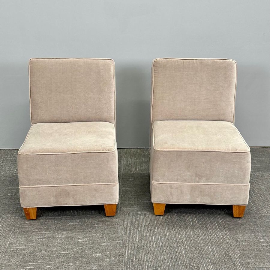 Pair Mid-Century Modern Jean-Michel Frank Style Lounge / Slipper Chairs, Mohair