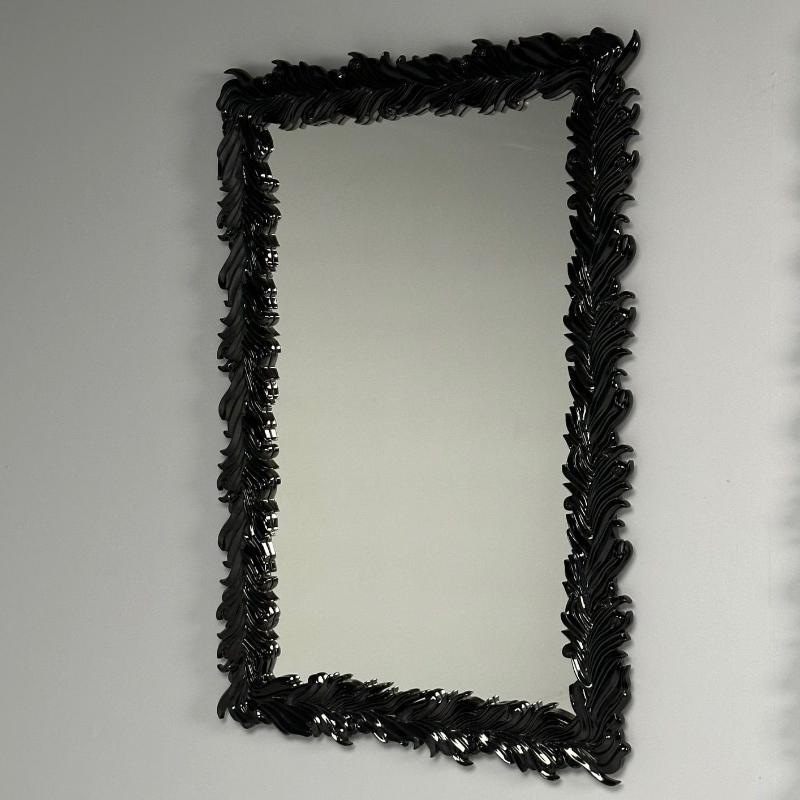 Serge Roche Style, Modern, Rectangular Leaf Wall Mirrors, Black Lacquer