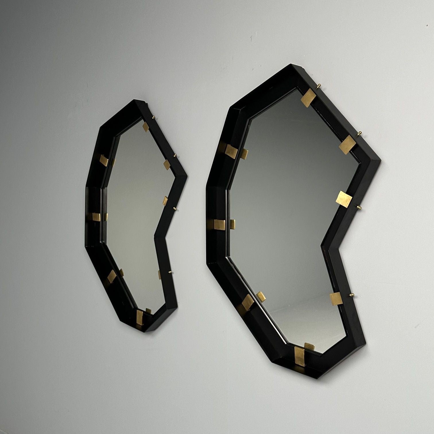 Contemporary, Industrial Modern, Angular Wall Mirrors, Steel, Brass