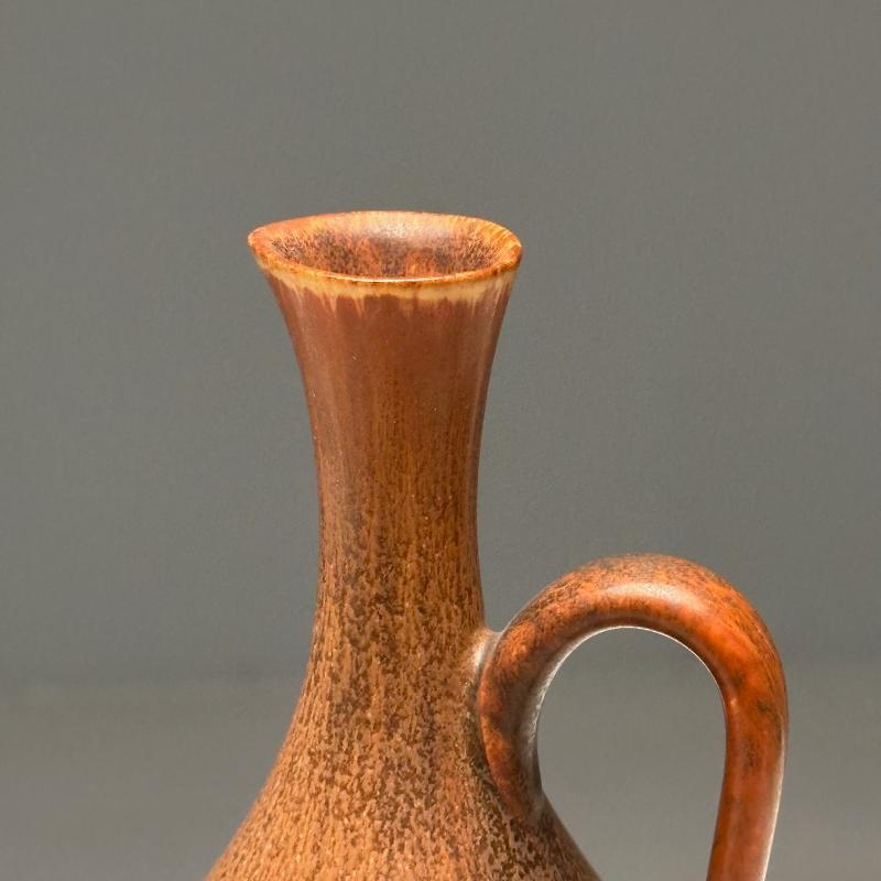 Carl-Harry Stalhane, Rörstrand, Swedish Mid-Century Modern, Orange Stoneware Jug