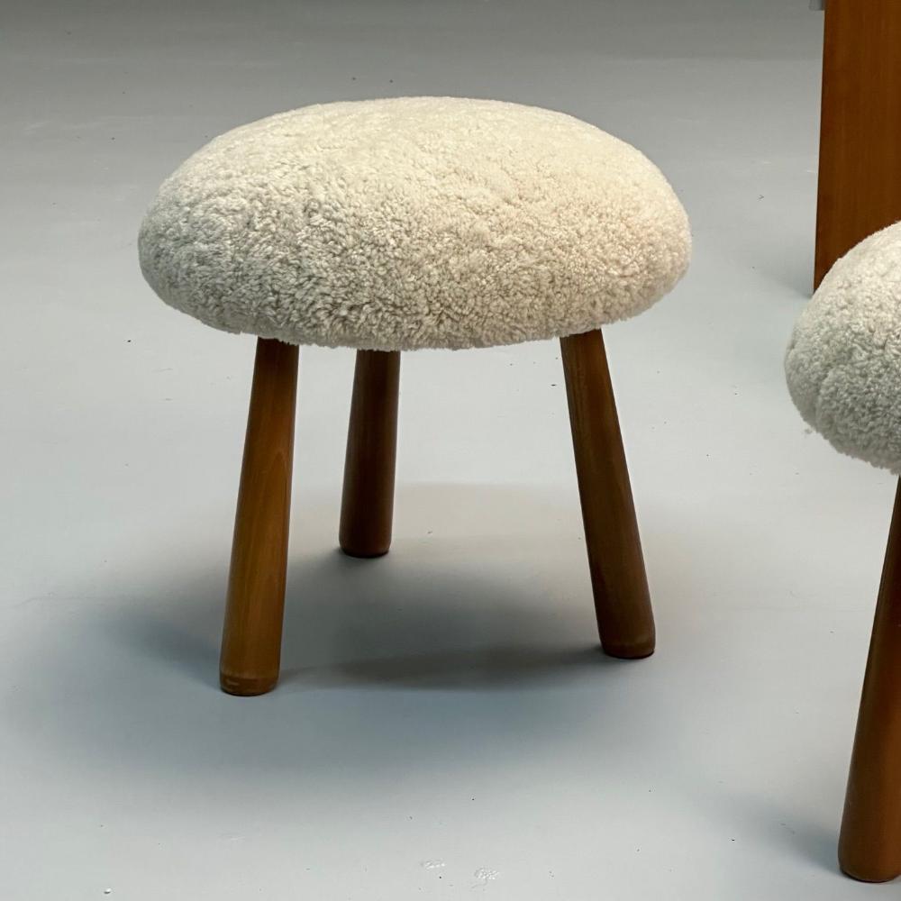 Contemporary, Swedish Modern Style, Sheepskin Stools or Ottomans, Shearling