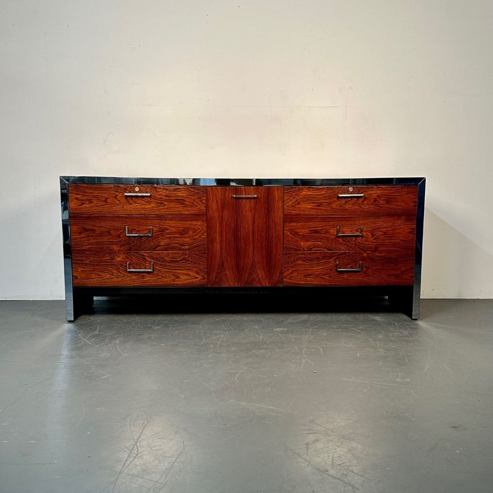 Mid-Century Modern Milo Baughman Rosewood Dresser for John Stuart, Chrome Accent