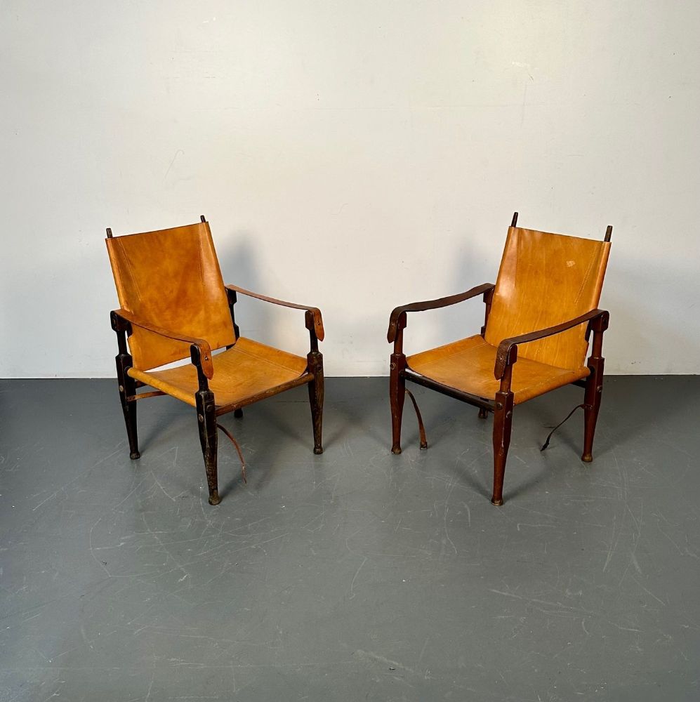 Pair of Kaare Klint Danish Mid-Century Modern Safari Lounge Chairs, Rasmussen