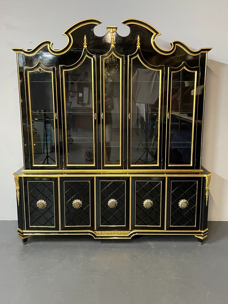 Hollywood Regency Style Bookcase / China Cabinet, Ebonized, Grosfeld House