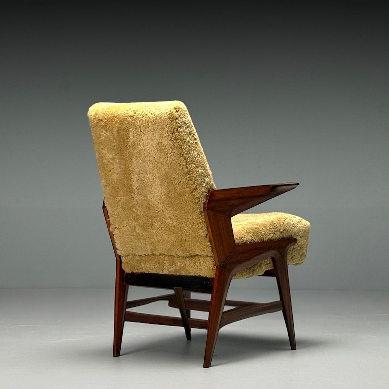 Vittorio Dassi Attr, Italian Mid-Century Modern Armchair, Honey Shearling, 1950s