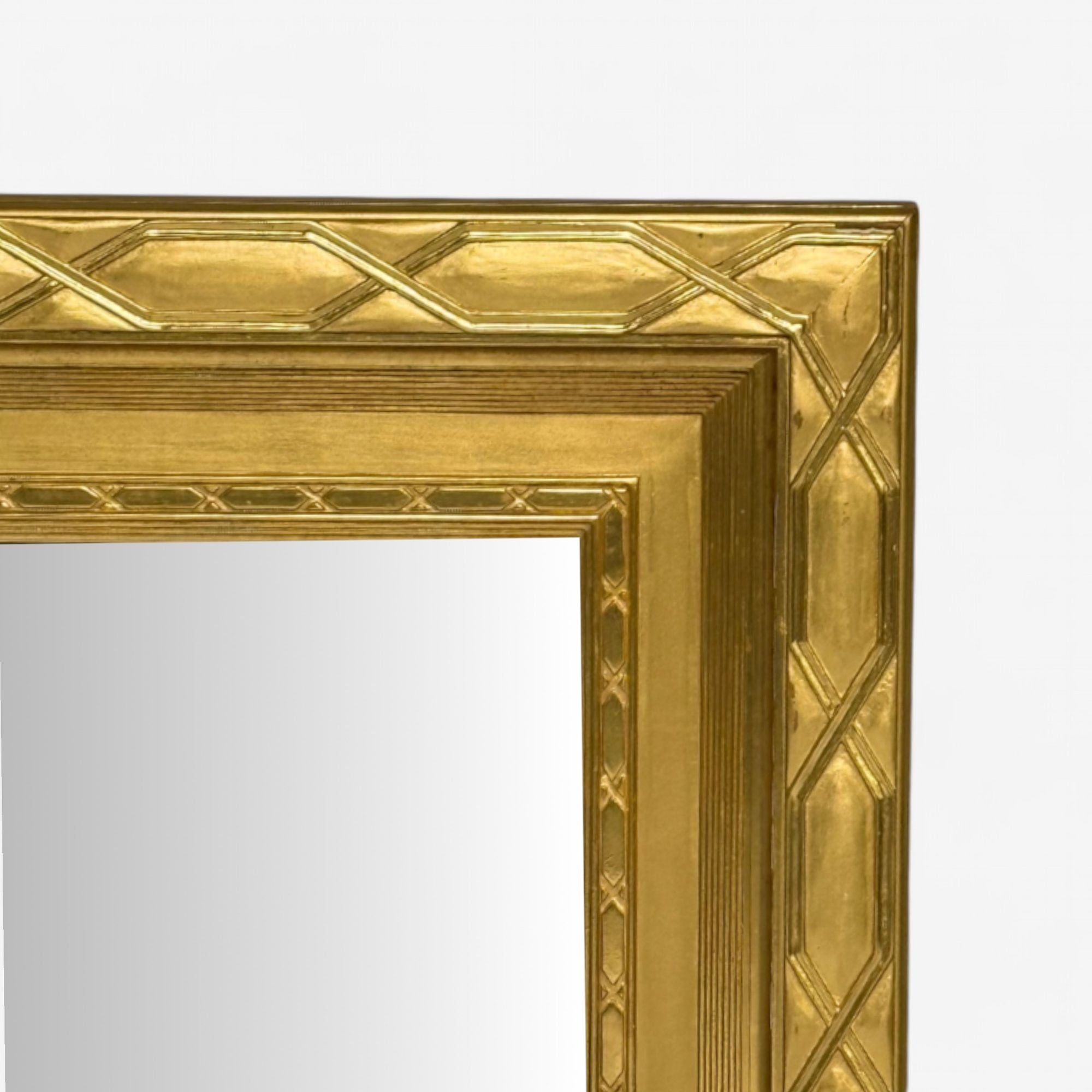 Hollywood Regency, Rectangular Wall Mirror, Carved Giltwood, Water Gilt, 21st C.