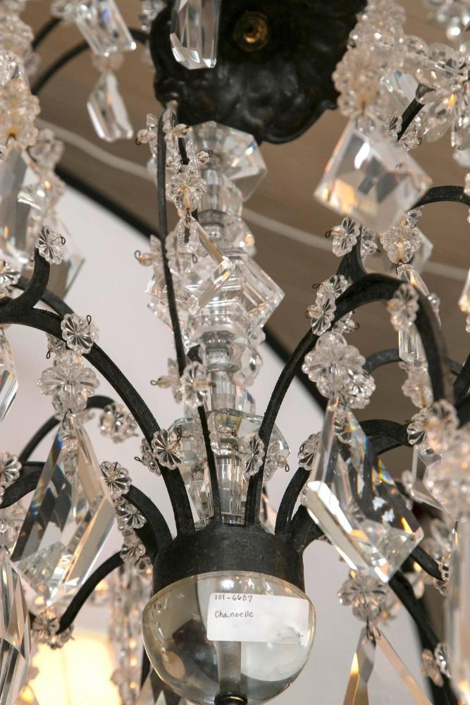 Holly Hunt Wrought Iron & Crystal Chandelier