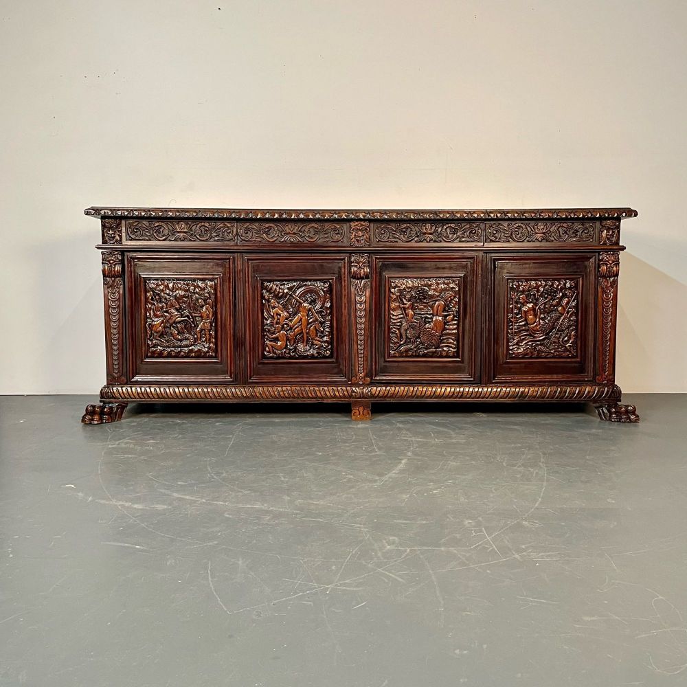 Monumental Renaissance Revival Sideboard, Heavily Carved, Mahogany, Branded