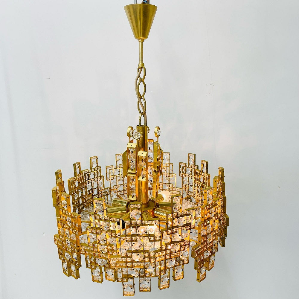 Italian Mid-Century Modern Chandelier / Pendant, Brass City by Gaetano Sciolari