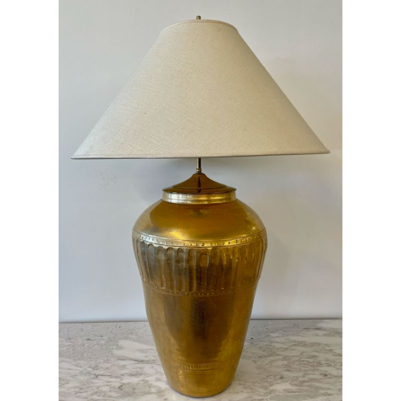 Palatial Pair of Gilt Metal Urn Form Table Lamps, Hollywood Regency