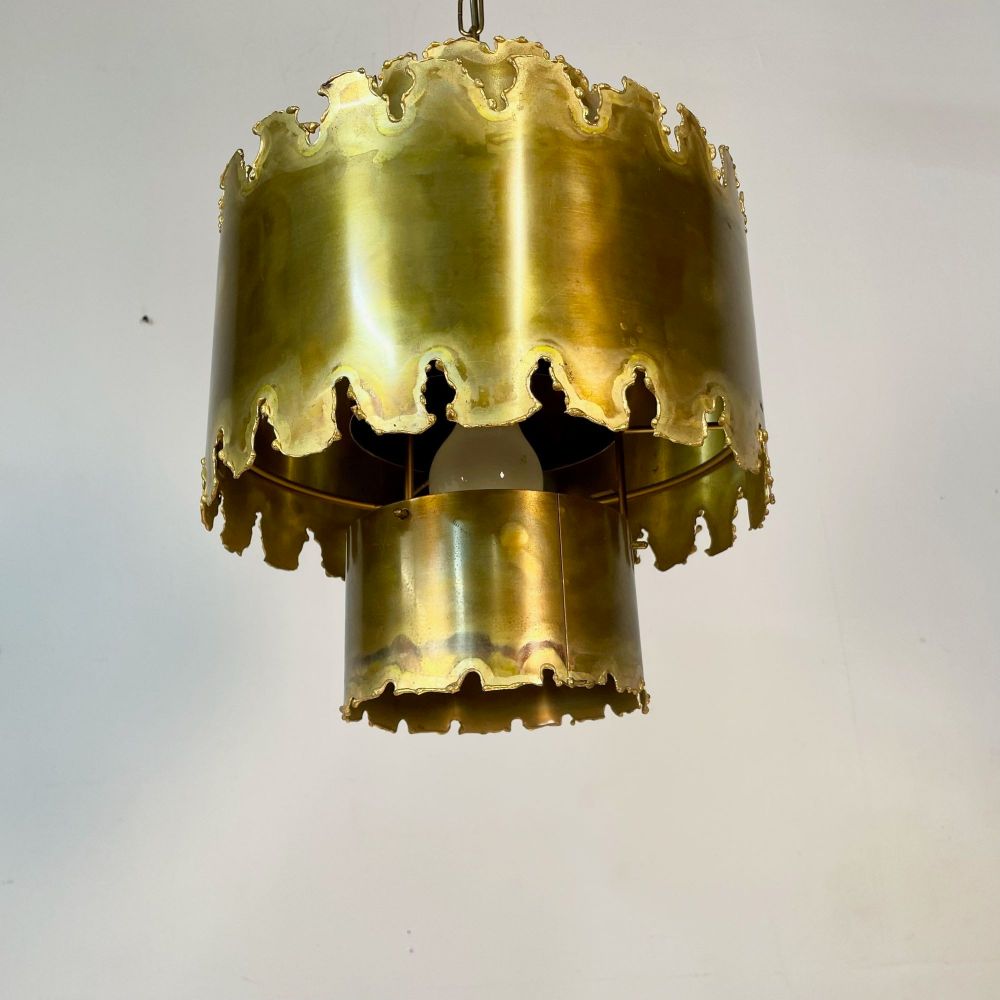 Mid-Century Modern Brutalist Chandelier / Pendant by Tom Greene, Patinated Brass