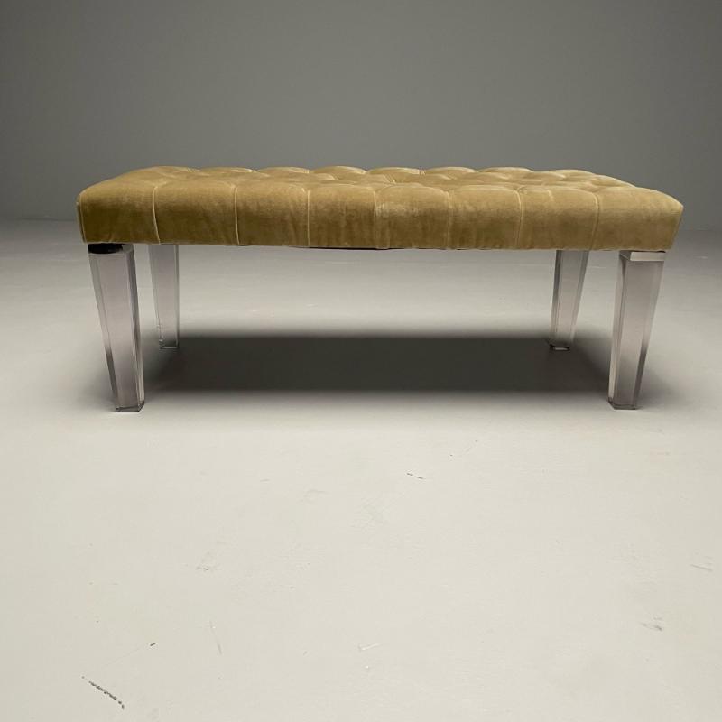 Contemporary, Modern Tufted Window Bench, Chrome, Acrylic, Green Velvet, 2010s