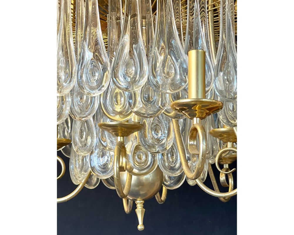 Hollywood Regency Gilt Bronze and Crystal Chandelier