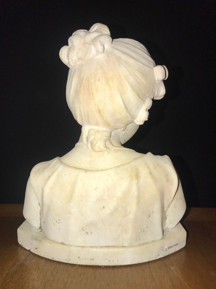 Signed 19th Century Marble Miniature Bust of a Young Girl Signed on Reverse