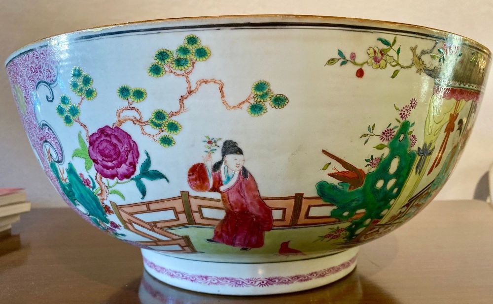 19th Century Famille Rose Chinese Export Punch, Koi Decorated