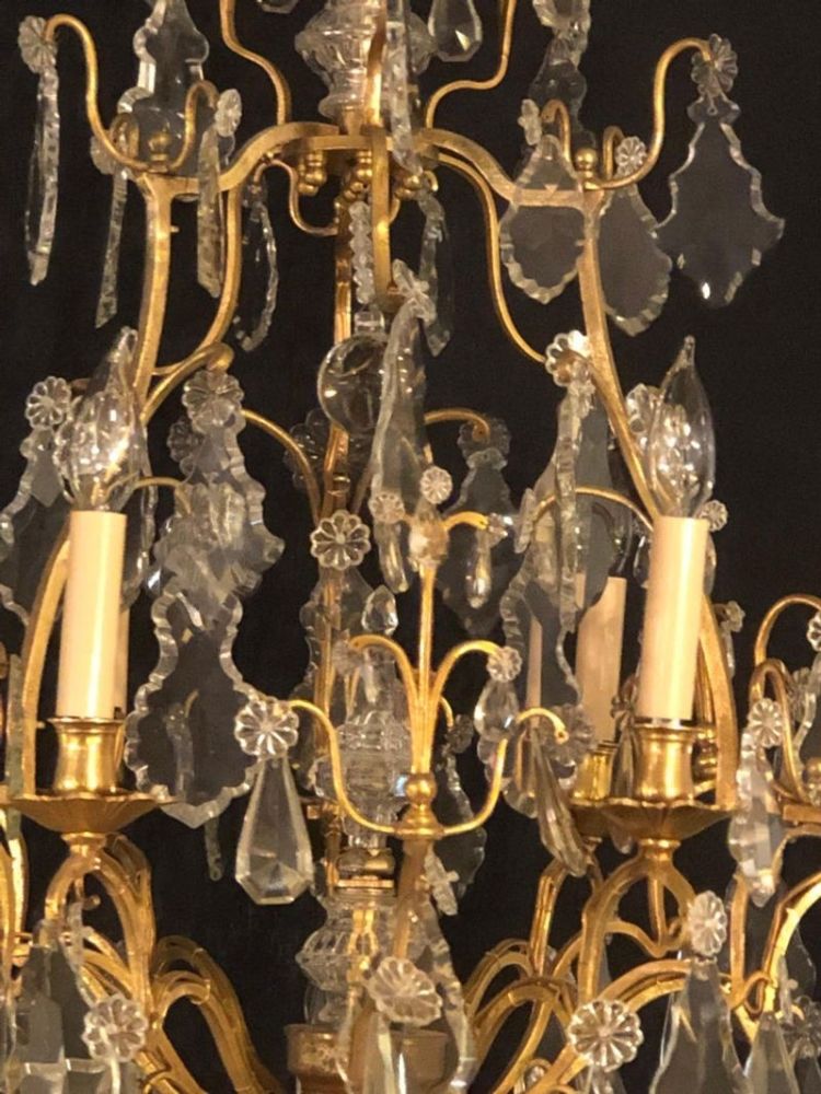 French Six-Light Cut Crystal and Brass Chandelier Newly Wired