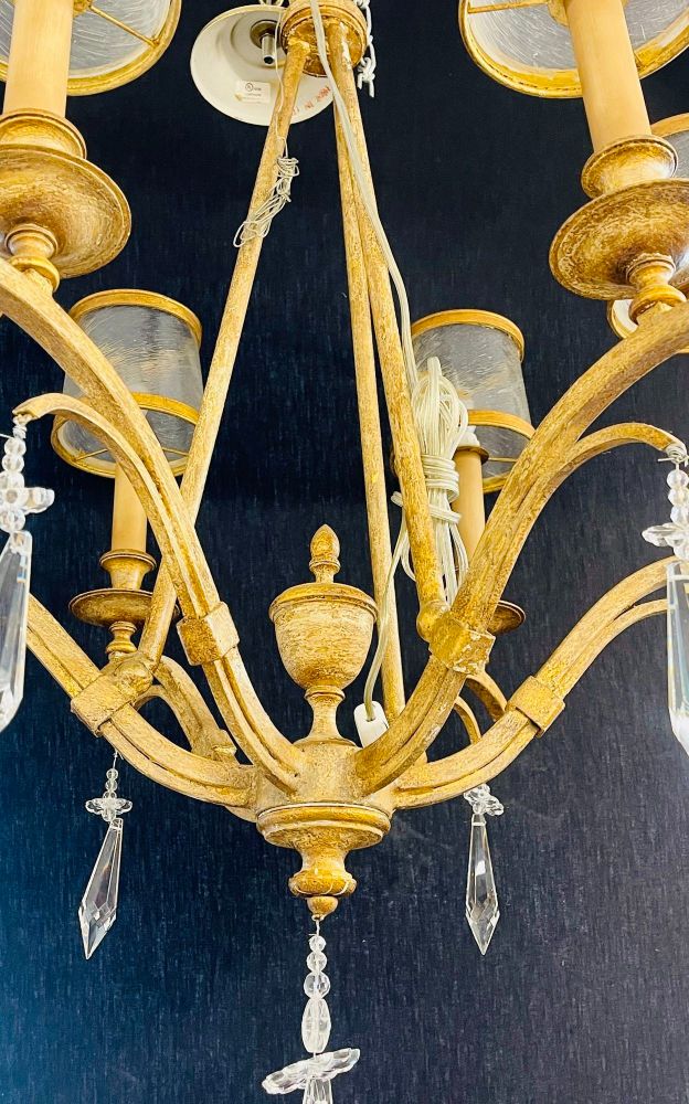 Italian Gilt Metal and Crystal Chandelier with Glass Shades