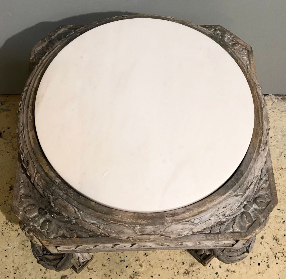 Gray Painted Swedish Stool with New Marble Top 19th Century Beechwood