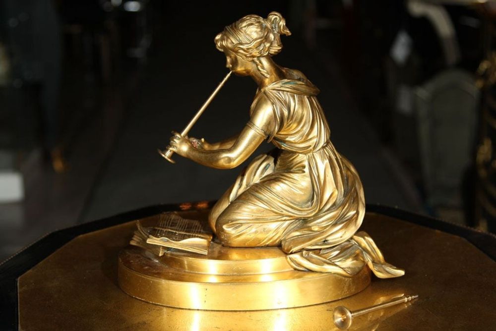 Gilt Bronze Figure of a Lady Playing a Flute Sculpture, 19th Century