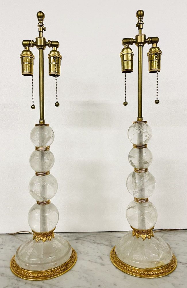 Pair of Baques Rock Crystal Table Lamps, 19th/20th Century