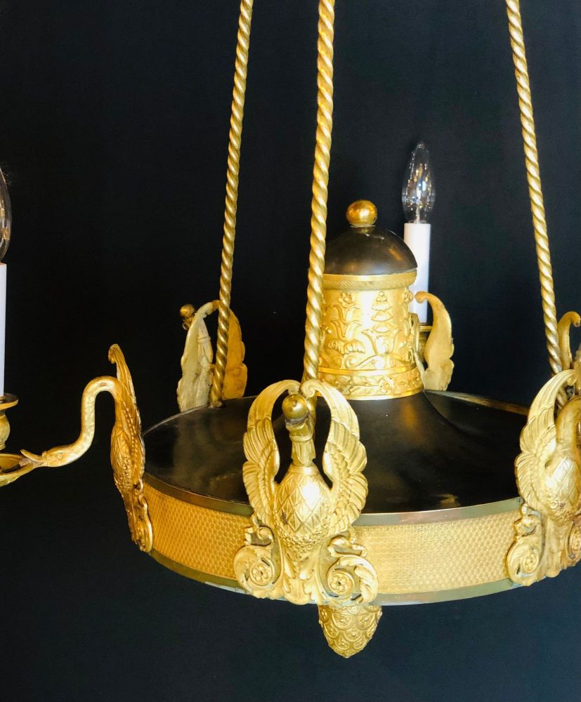 19th Century Empire Chandelier with Full Figure Swan Arms