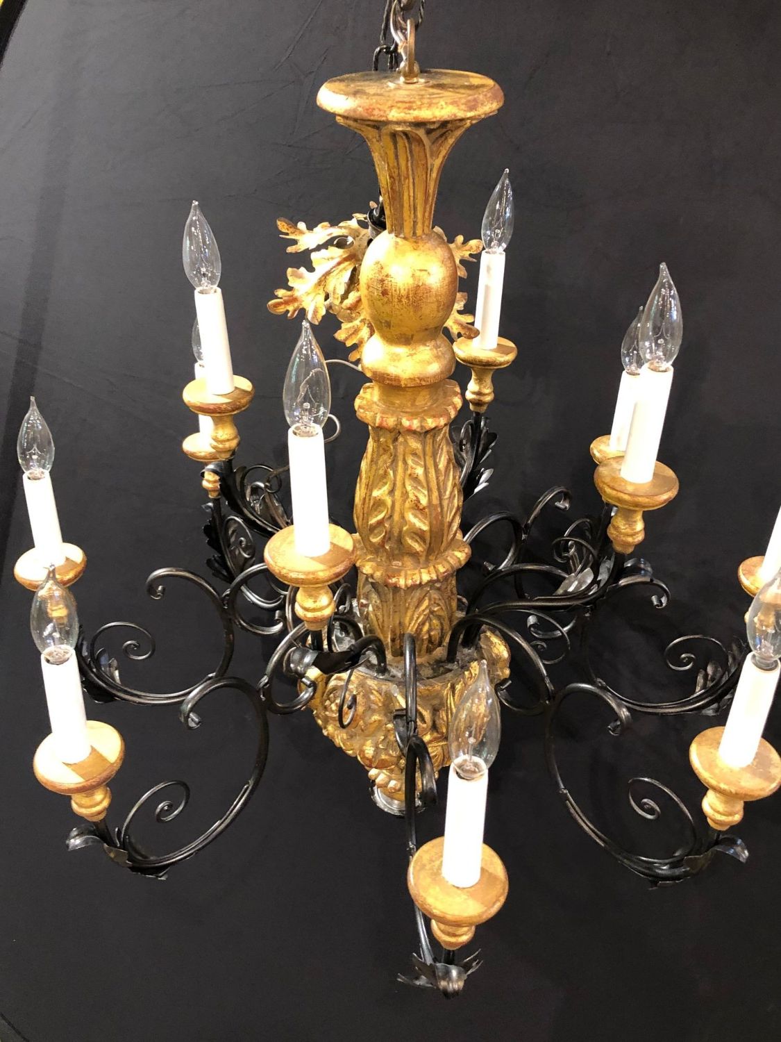 Twelve Light Italian Parcel-Gilt Decorated Chandelier with Canopy