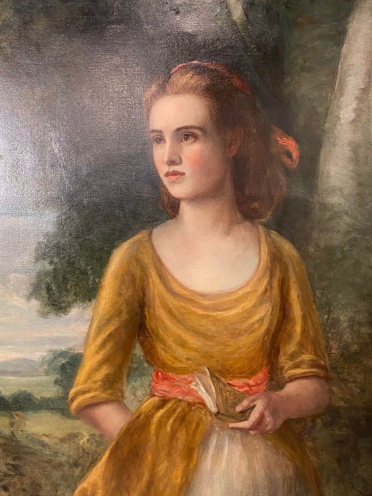 19th C. Palatial Oil on Canvas of a Young Beauty Finely Carved Gilt Gesso Frame