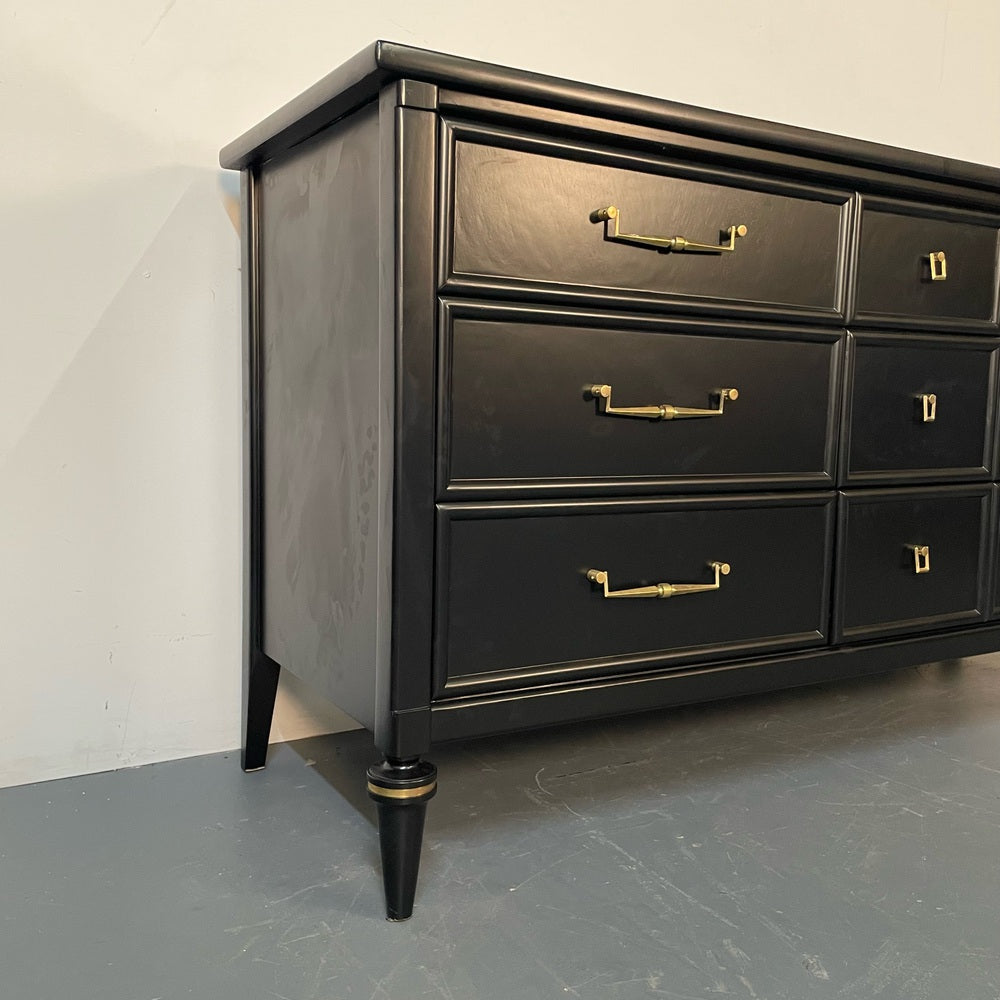 Louis XVI Black Matte Painted Dresser / Cabinet, Refinished, Brass Pulls