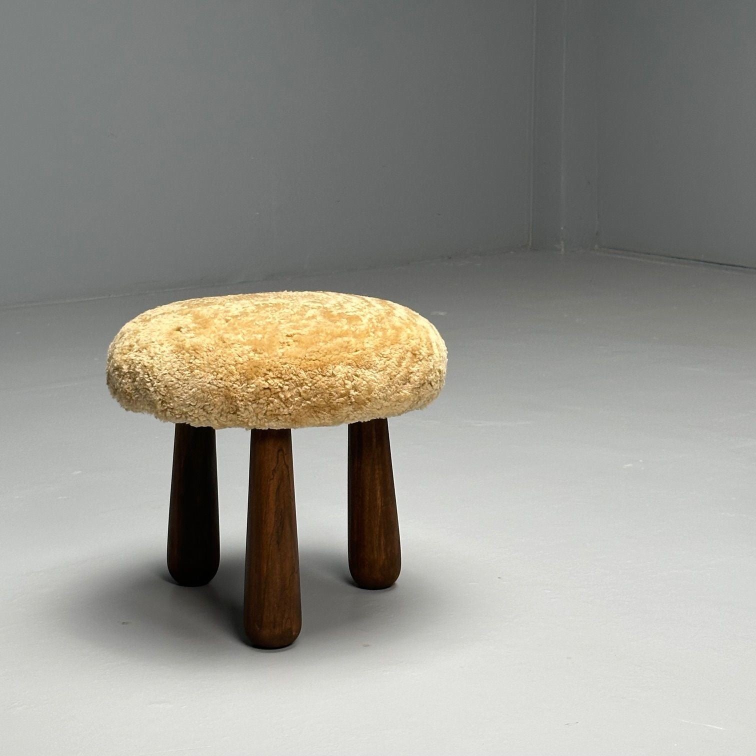 Contemporary, Danish Modern, Sheepskin Stools, Honey Shearling, Maple