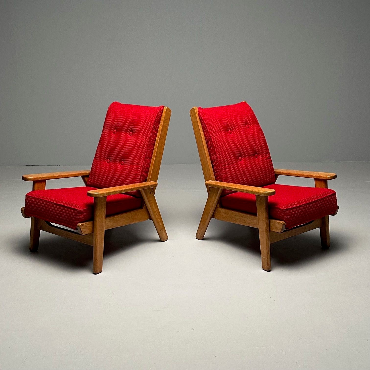 Pierre Guariche, Free-Span, French Mid-Century Modern Lounge Chairs, Red Fabric