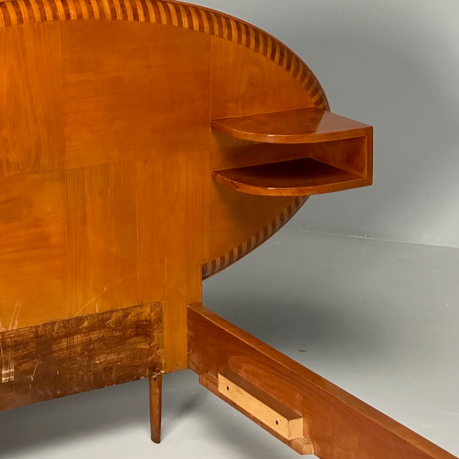 Italian Mid-Century Modern, Twin Bed with Shelf, Marquetry, Italy, 1950s