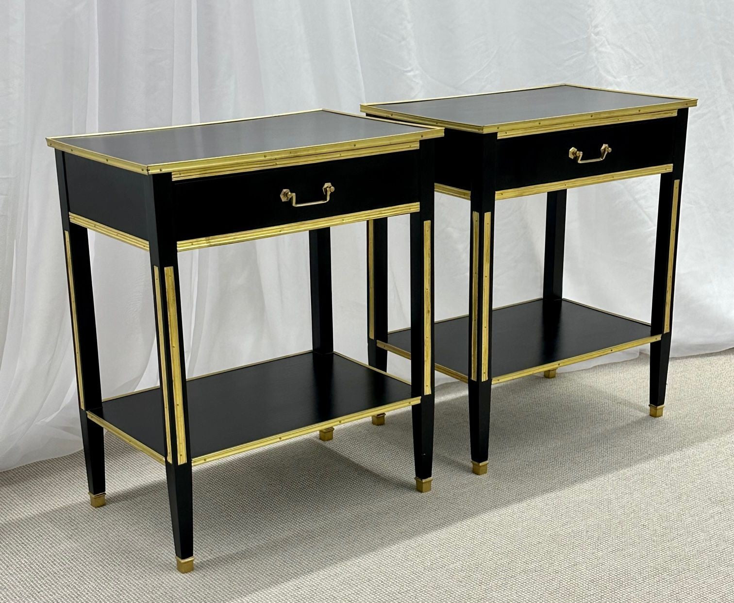 Pair of Ebony End / Side Tables, Night Tables, Maison Jansen Style, Hollywood