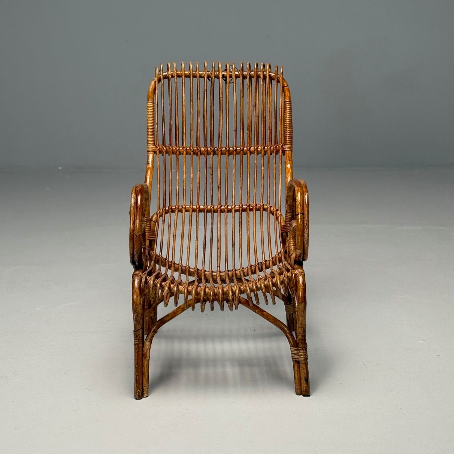 Italian Mid-Century Modern, Armchair, Rattan, Cane, Bamboo, Italy, 1960s