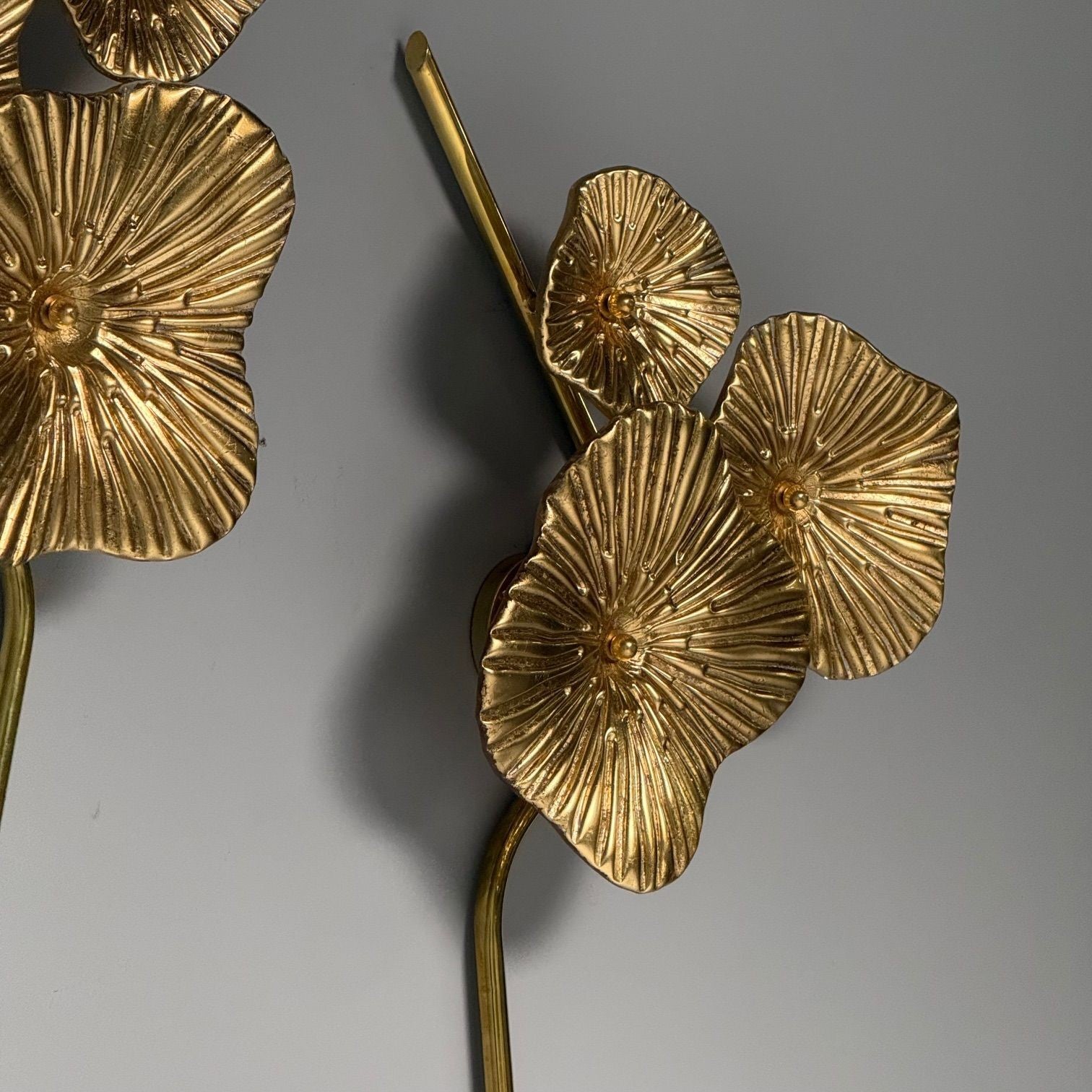 Contemporary, Italian Modern, Flower Sconces, Murano Glass, Gold Leaf, Brass